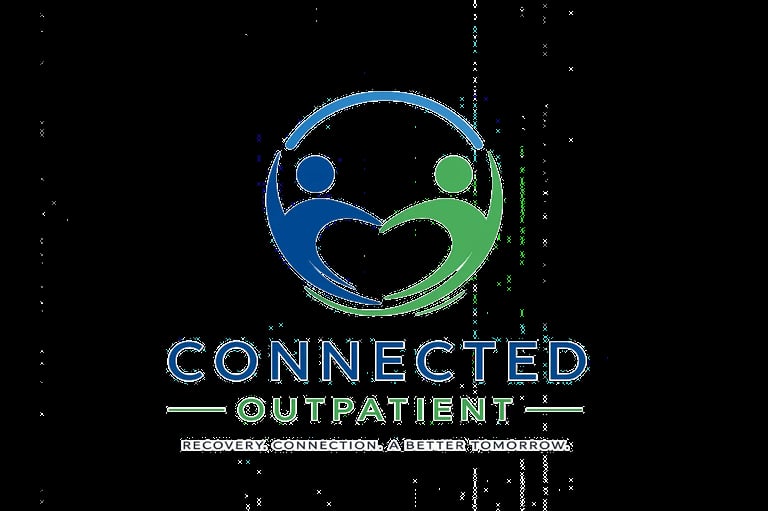Connected Outpatient logo featuring two stylized figures in blue and green forming a heart shape within a circle